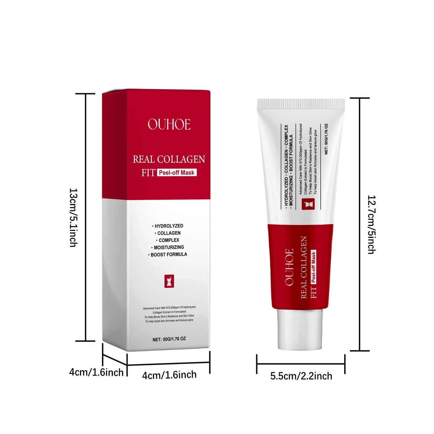 Ouhoe Collagen Peel Off Mask with Application Brush Anti Wrinkle Firming Hydrating Easy Peel All Skin Types Non Irritating Clean