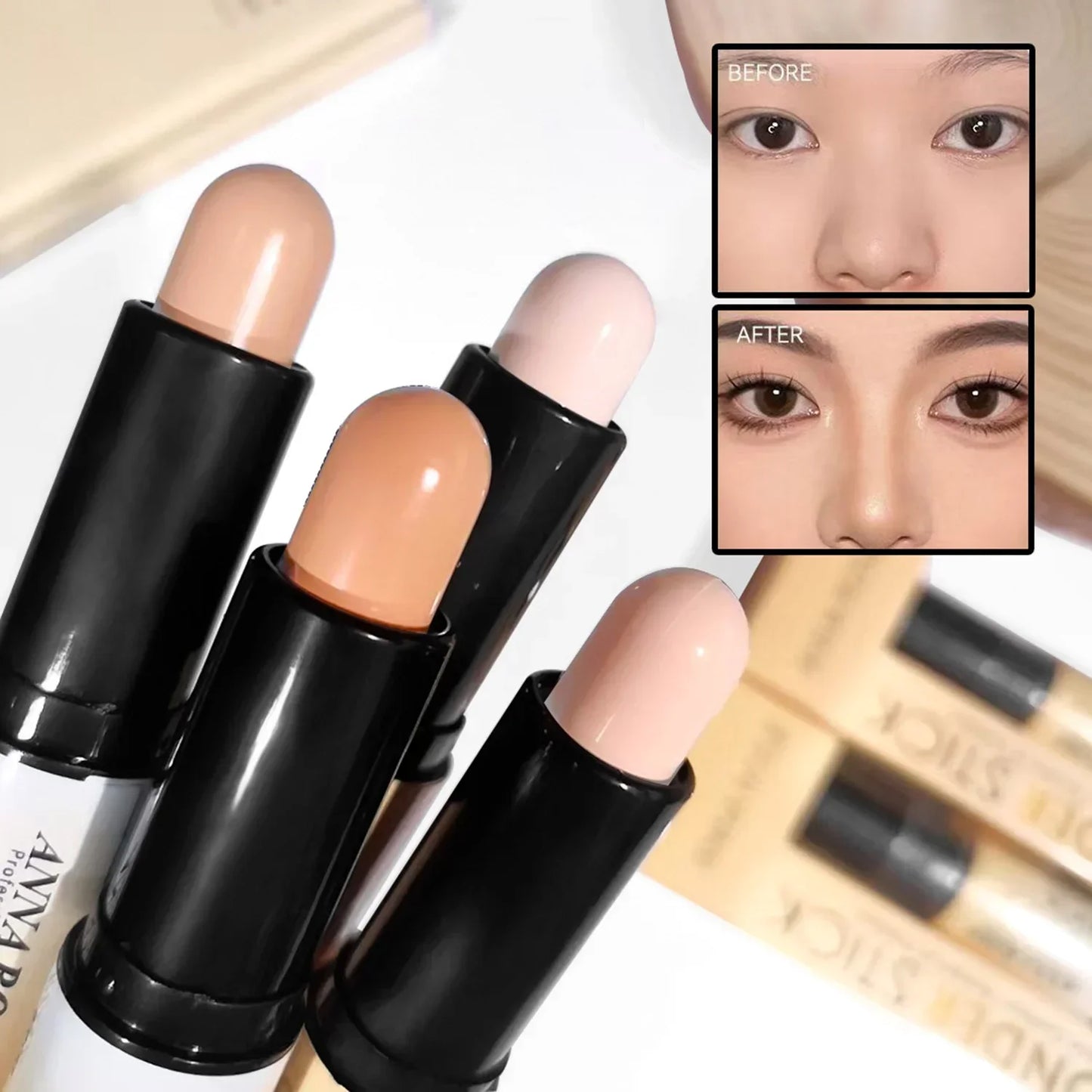Double-ended  Face Foundation Concealer Pen, highlighter, waterproof and sweatproof, high nose bridge, face slimming for Makeup