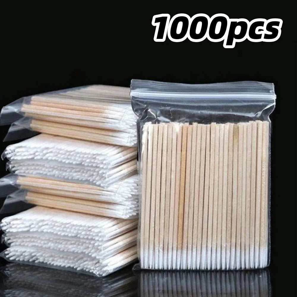 100/300/500 Nails Wooden Tip Cotton Stick Buds Disposable Ultra-Detail Corrector Nail Polish Remover Clean Sticks Manicure Tools