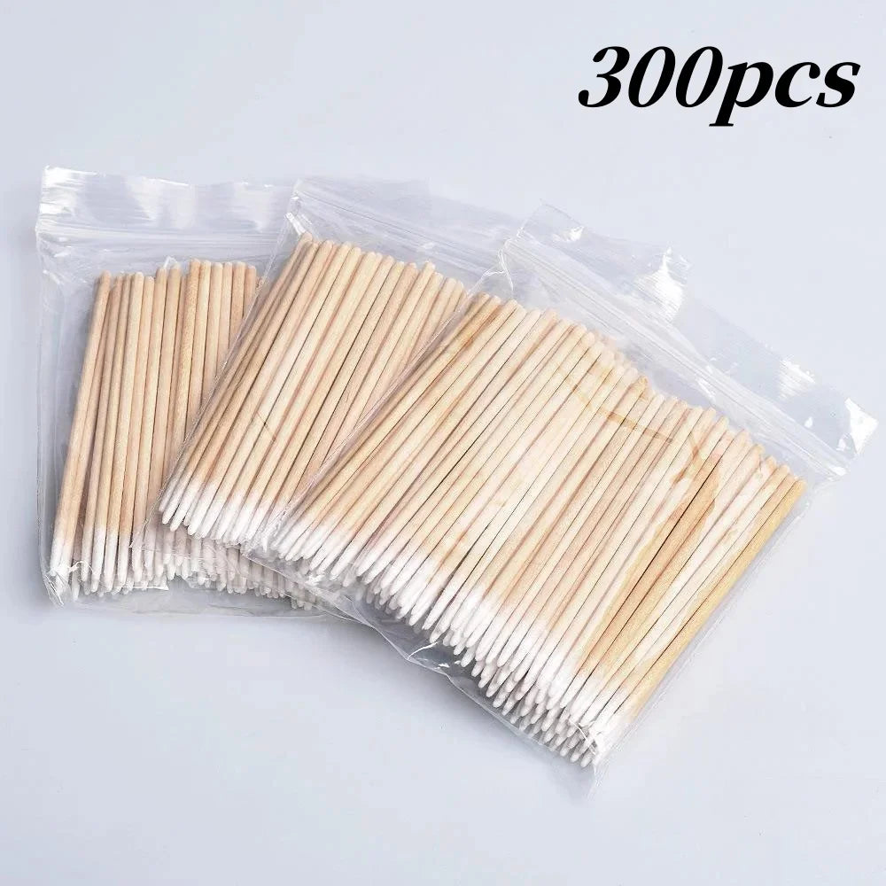 100/300/500 Nails Wooden Tip Cotton Stick Buds Disposable Ultra-Detail Corrector Nail Polish Remover Clean Sticks Manicure Tools