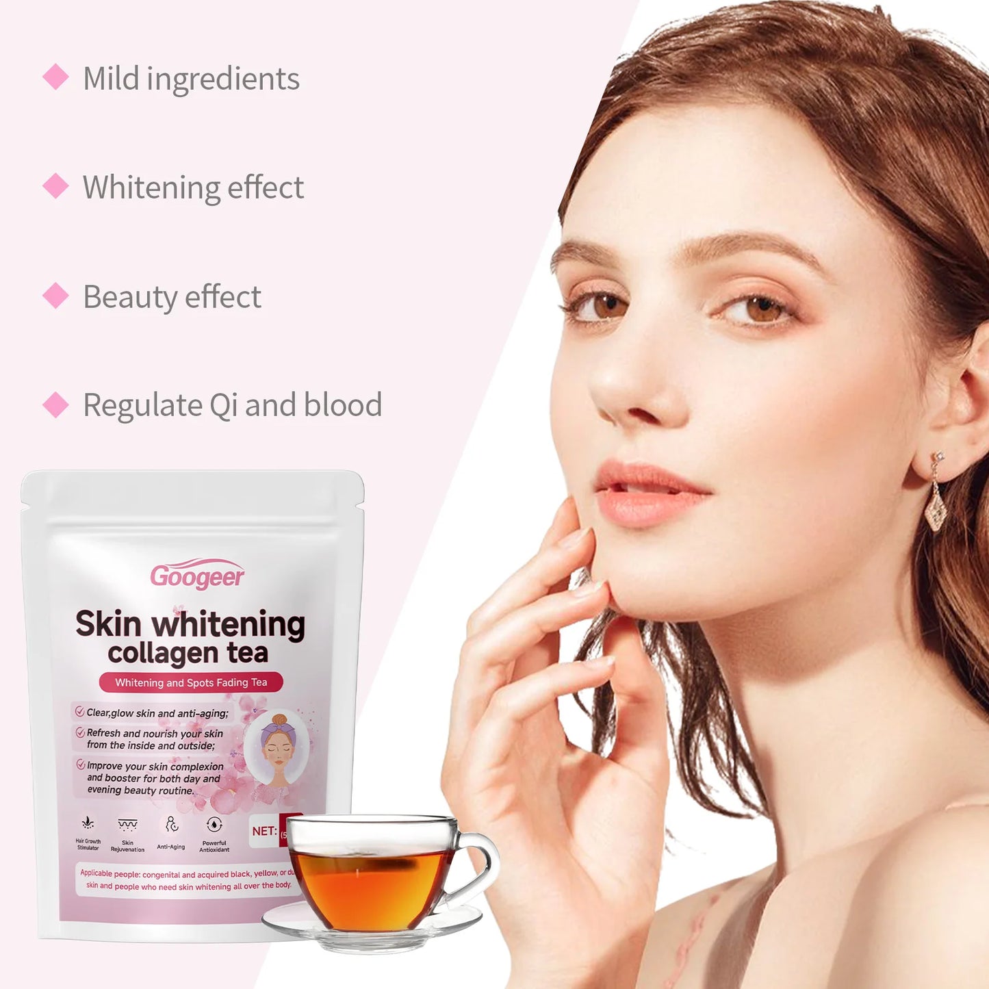 Googeer 70g Collagen Whitening Tea Natural Herbal Reduce Dark Spots Melanin Brightening Skin Dietary Supplement Glowing Skin Tea