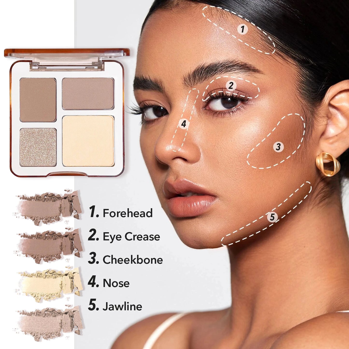 XIAOYUMI The four-color highlighter contour palette is matte and long-lasting, brightening three-dimensional contours