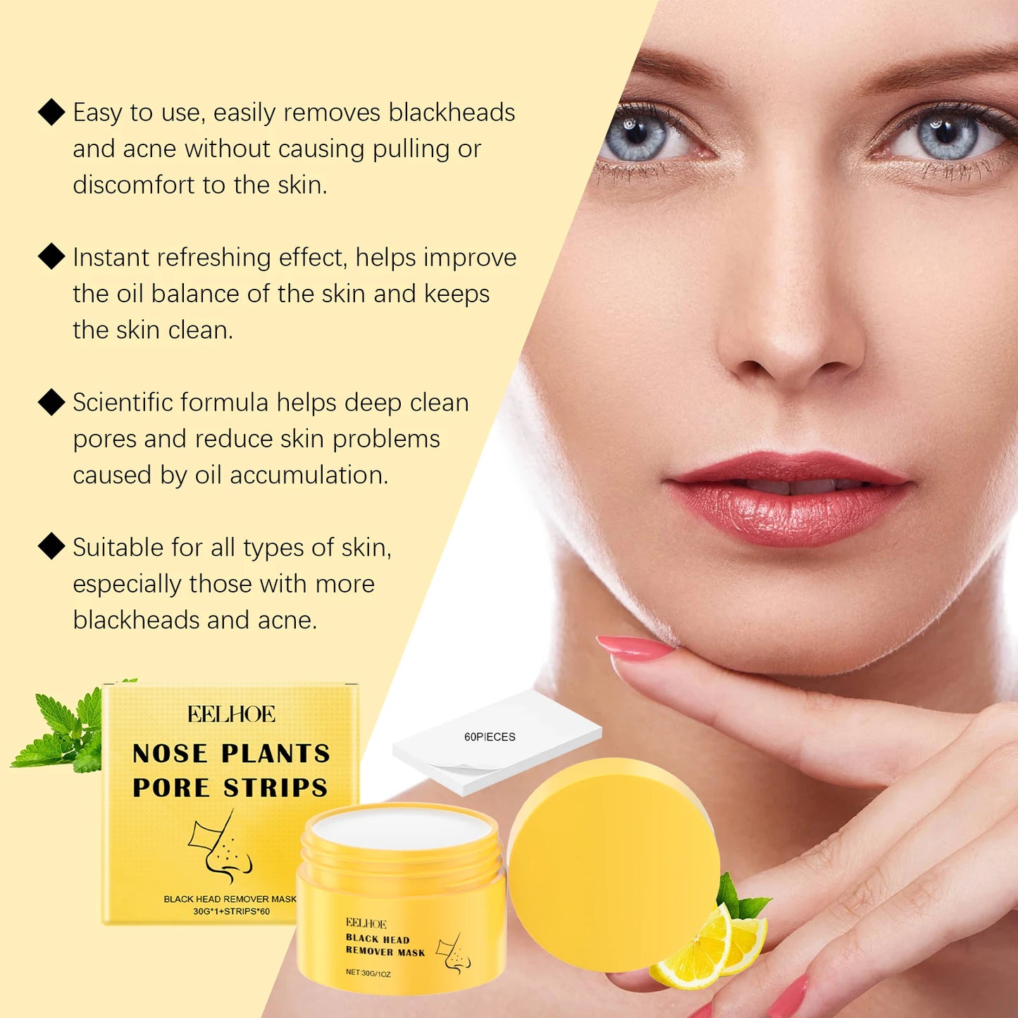 Blackhead Removal Nose Strips, Gentle T-Zone Pore Cleansing, Moisturizing Peel-Off Mask for Smooth Skin