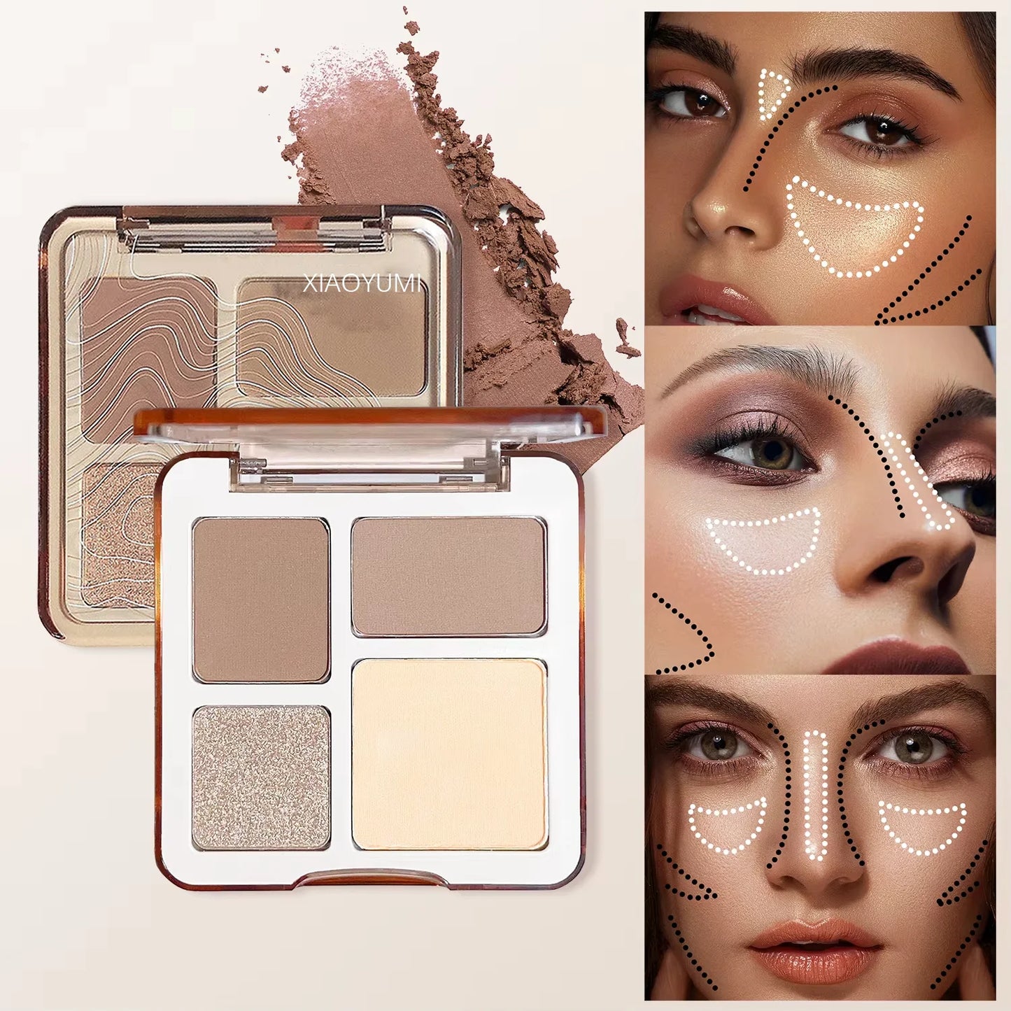 XIAOYUMI The four-color highlighter contour palette is matte and long-lasting, brightening three-dimensional contours