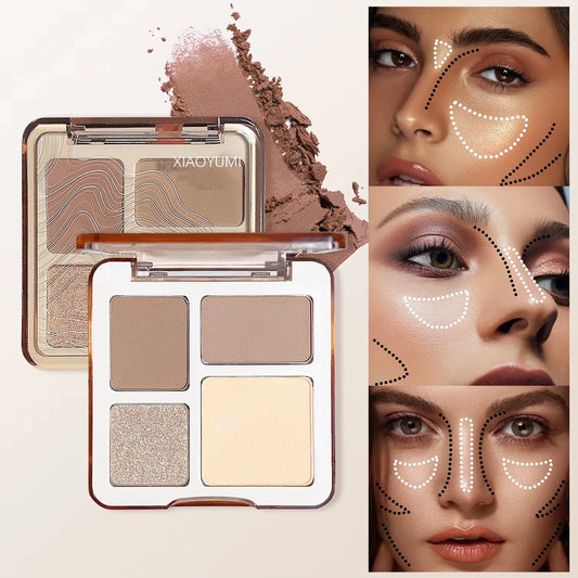 XIAOYUMI The four-color highlighter contour palette is matte and long-lasting, brightening three-dimensional contours