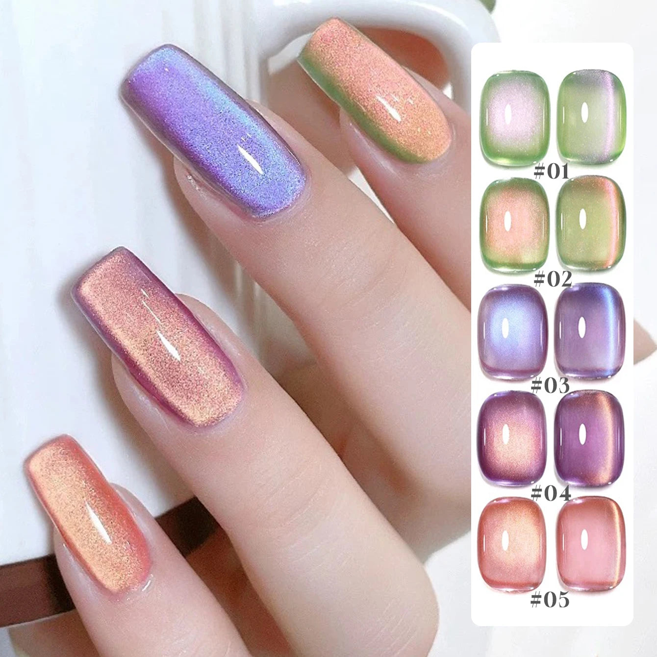 1/6PCS SS25 Cat Eye Gel Polish w/Glass Beads & Crystal, 5 Colors Salon DIY Nail Supplies Kit for Pro Nails Manicure
