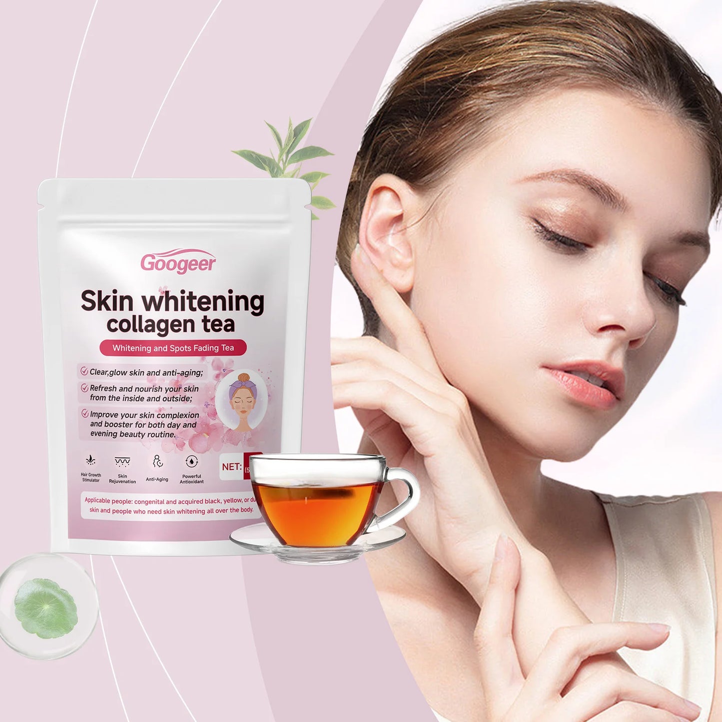 Googeer 70g Collagen Whitening Tea Natural Herbal Reduce Dark Spots Melanin Brightening Skin Dietary Supplement Glowing Skin Tea