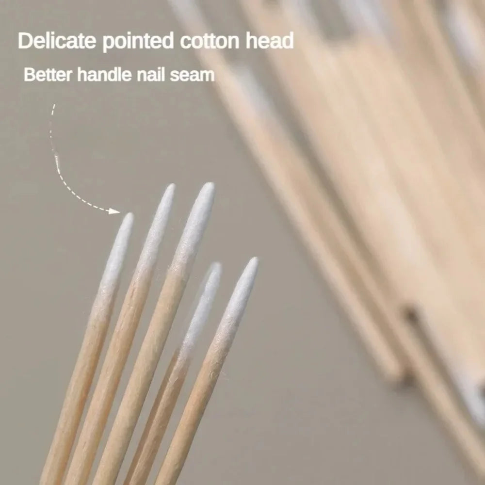 100/300/500 Nails Wooden Tip Cotton Stick Buds Disposable Ultra-Detail Corrector Nail Polish Remover Clean Sticks Manicure Tools