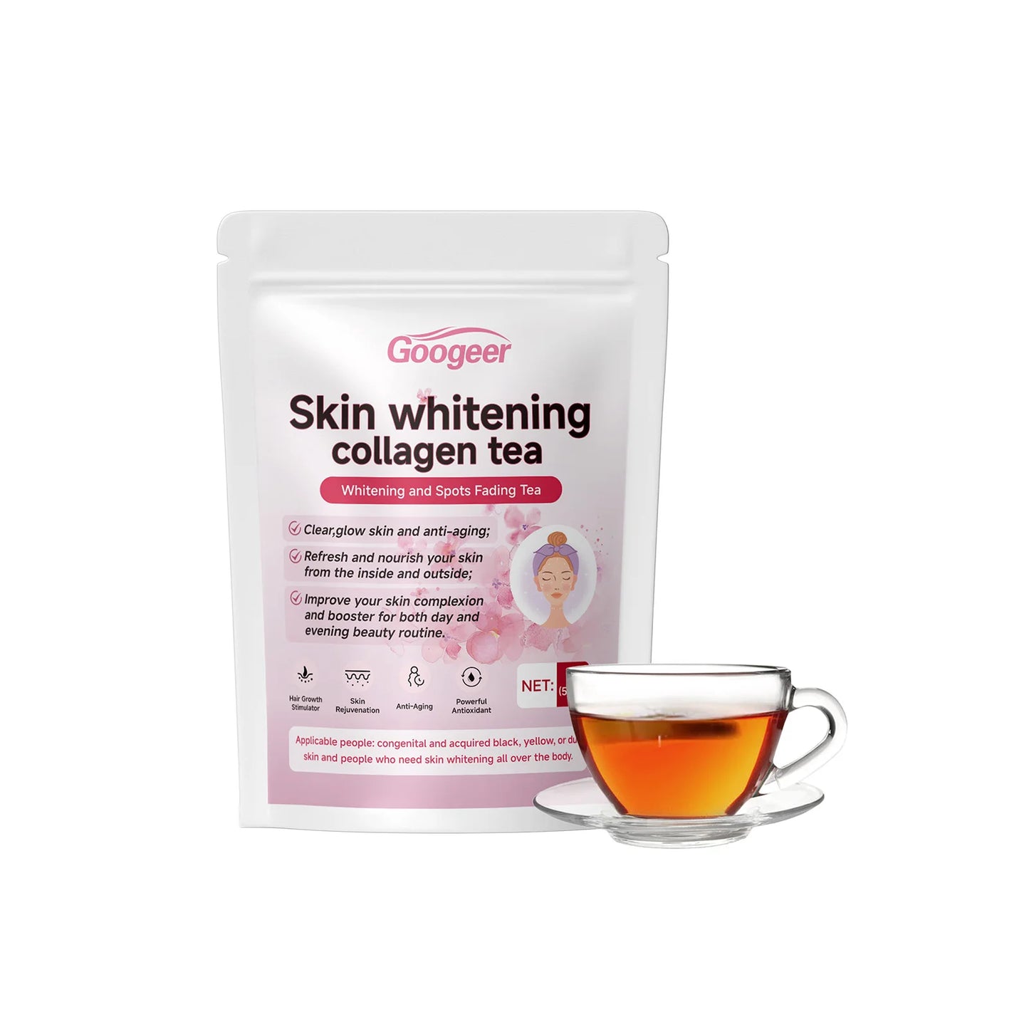 Googeer 70g Collagen Whitening Tea Natural Herbal Reduce Dark Spots Melanin Brightening Skin Dietary Supplement Glowing Skin Tea