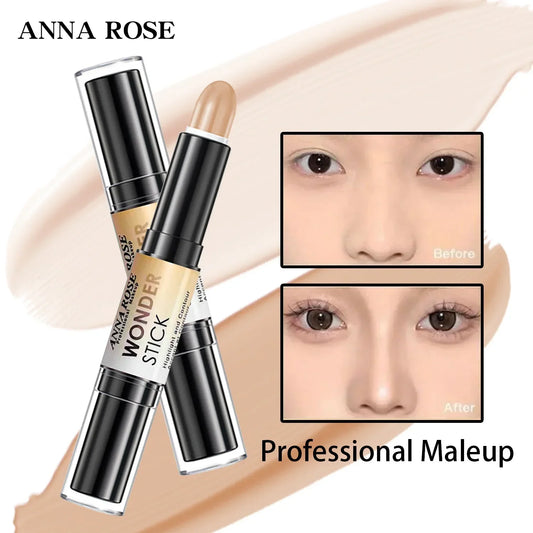 Double-ended  Face Foundation Concealer Pen, highlighter, waterproof and sweatproof, high nose bridge, face slimming for Makeup