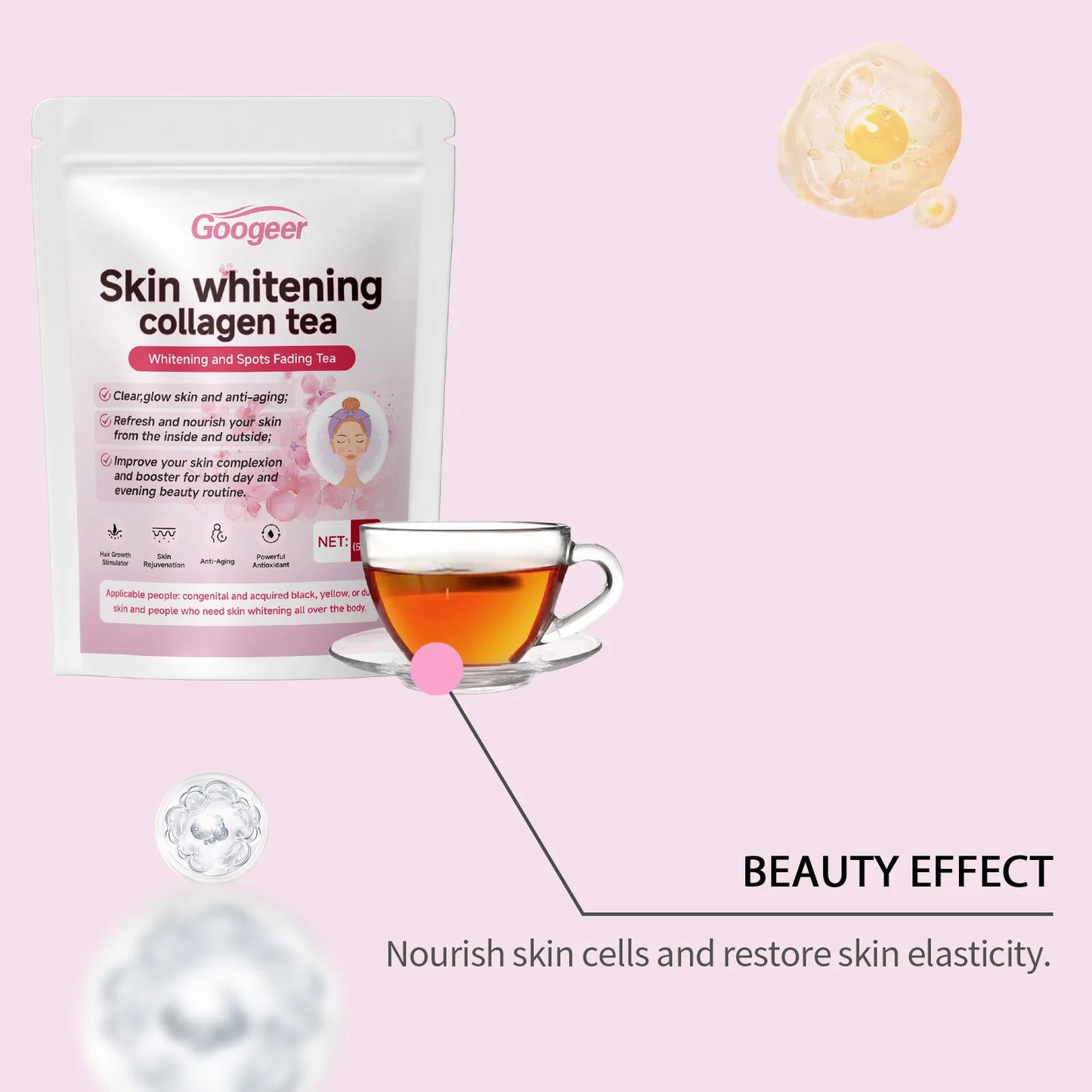 Googeer 70g Collagen Whitening Tea Natural Herbal Reduce Dark Spots Melanin Brightening Skin Dietary Supplement Glowing Skin Tea