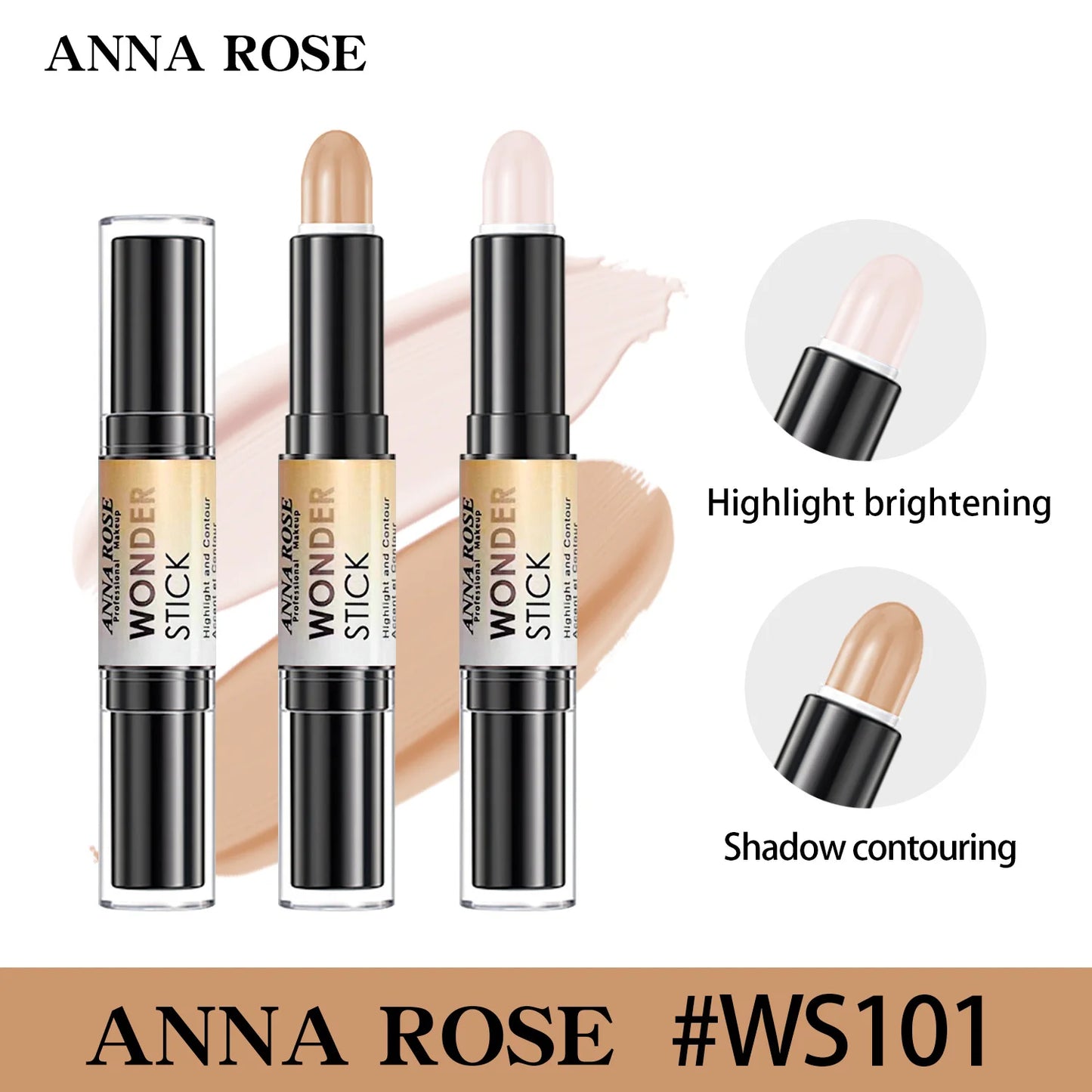 Double-ended  Face Foundation Concealer Pen, highlighter, waterproof and sweatproof, high nose bridge, face slimming for Makeup