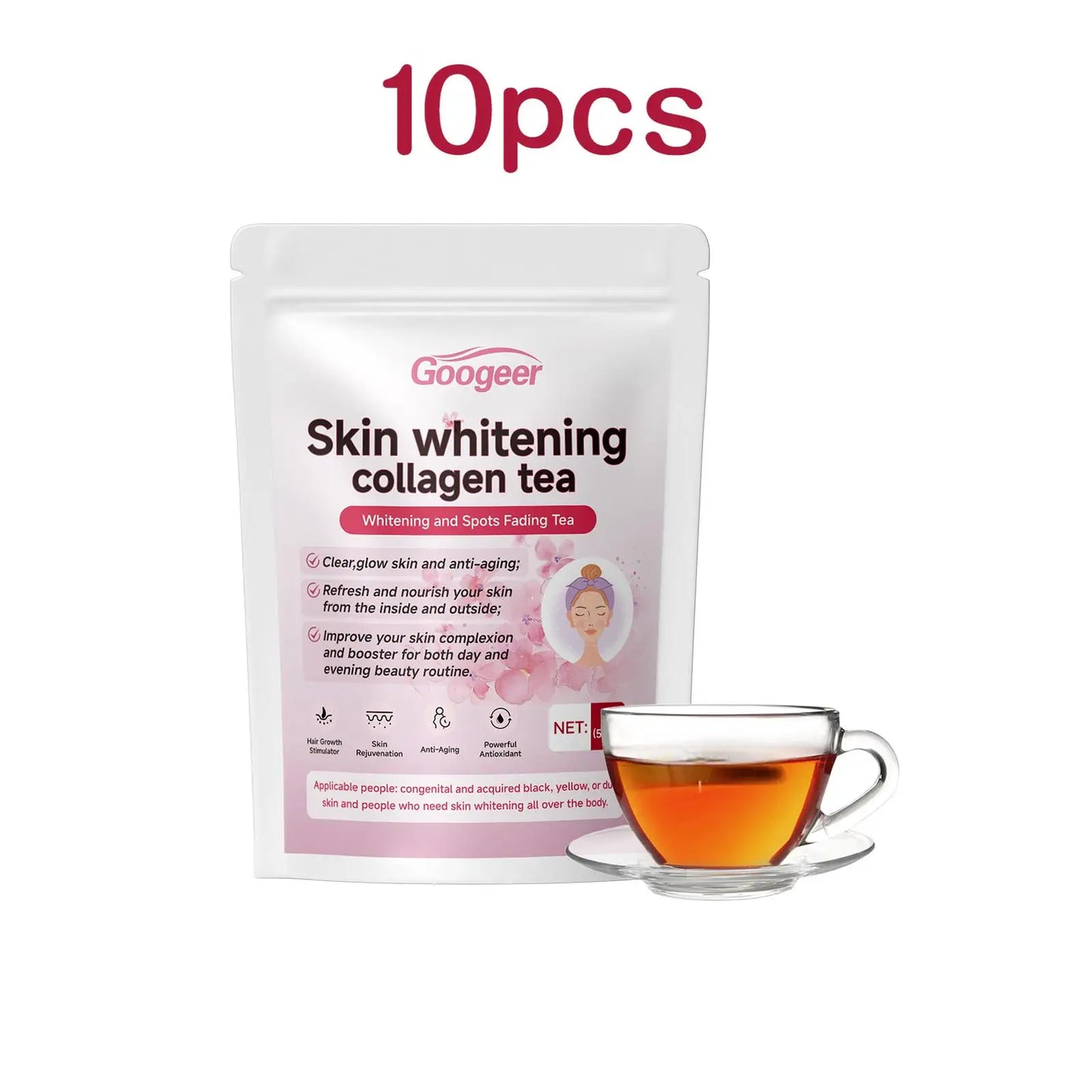 Googeer 70g Collagen Whitening Tea Natural Herbal Reduce Dark Spots Melanin Brightening Skin Dietary Supplement Glowing Skin Tea